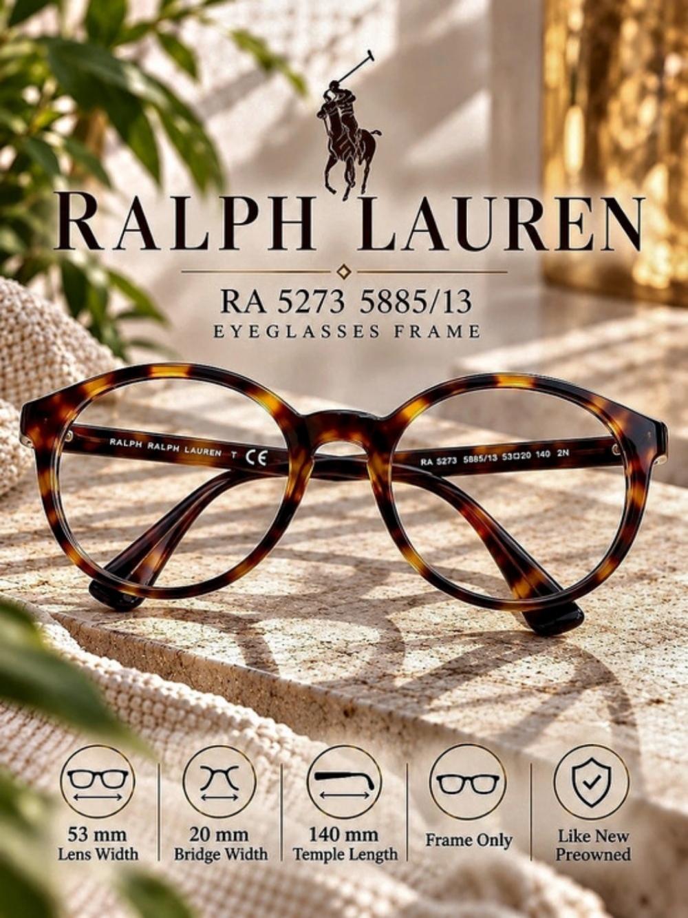 Ralph Lauren RA 5273 Eyeglasses Frame Brown & Orange Tortoiseshell Like New